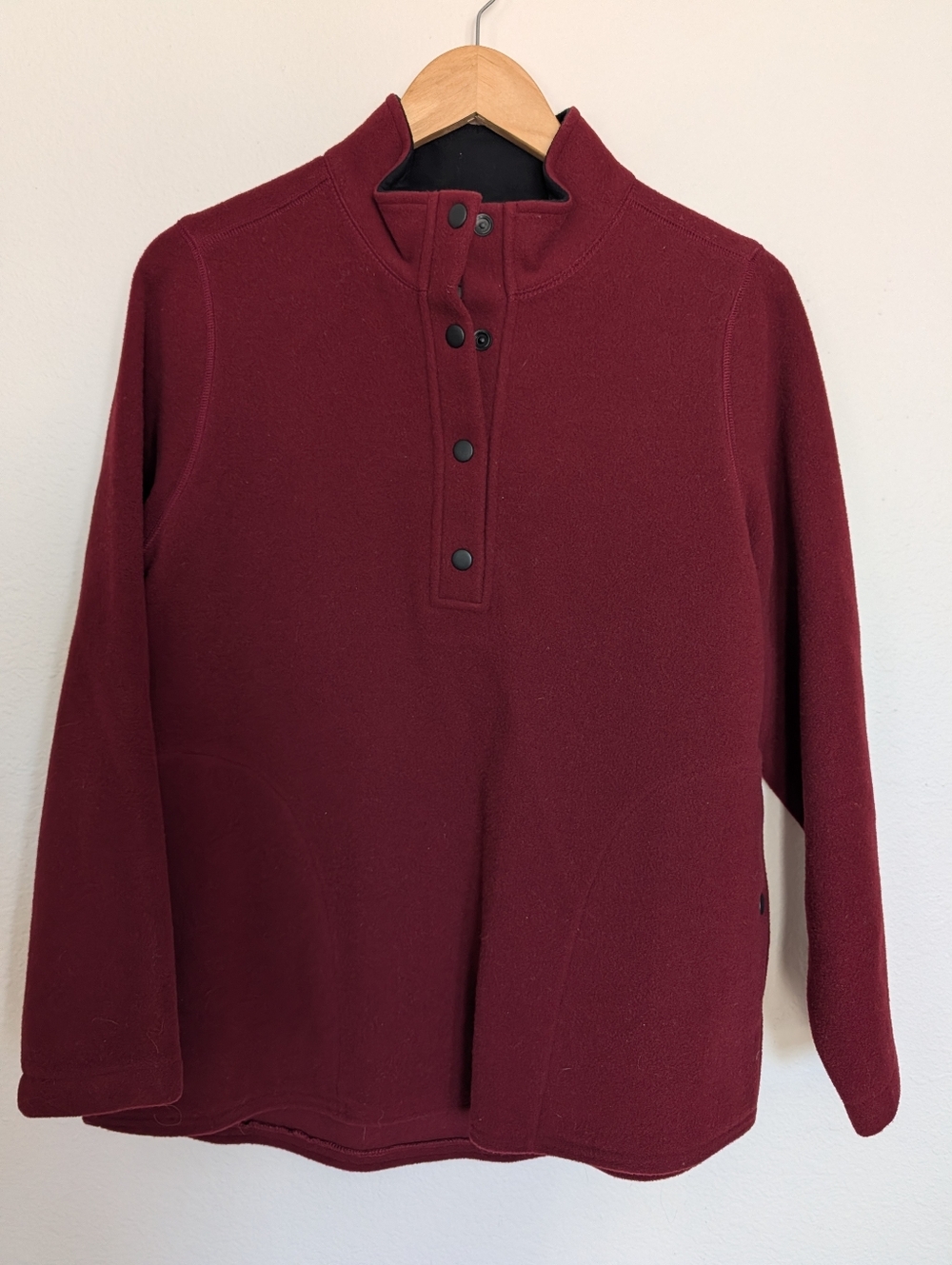 Vtg LL Bean Red Wool 1/4 Snap Pullover Size Small
